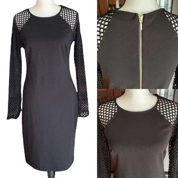 Net Long Sleeve Cocktail Sheath Dress 